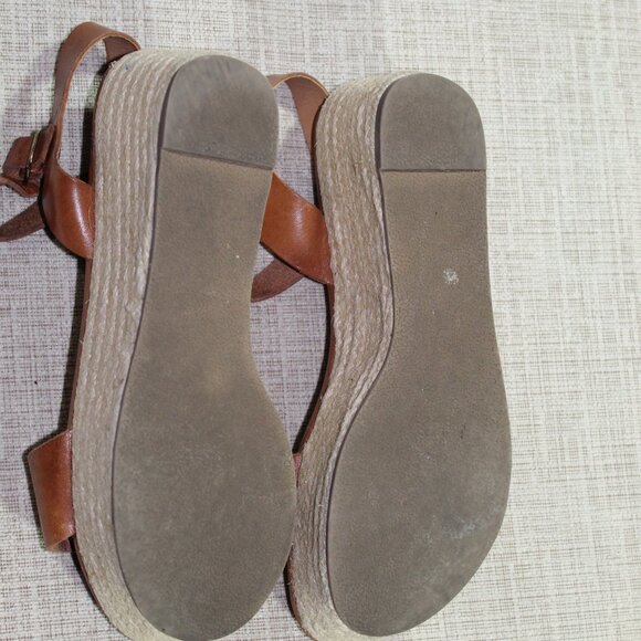 Steve Madden Rusy Cognac Leather and Espadrille Platform Sandals - Picture 6 of 6